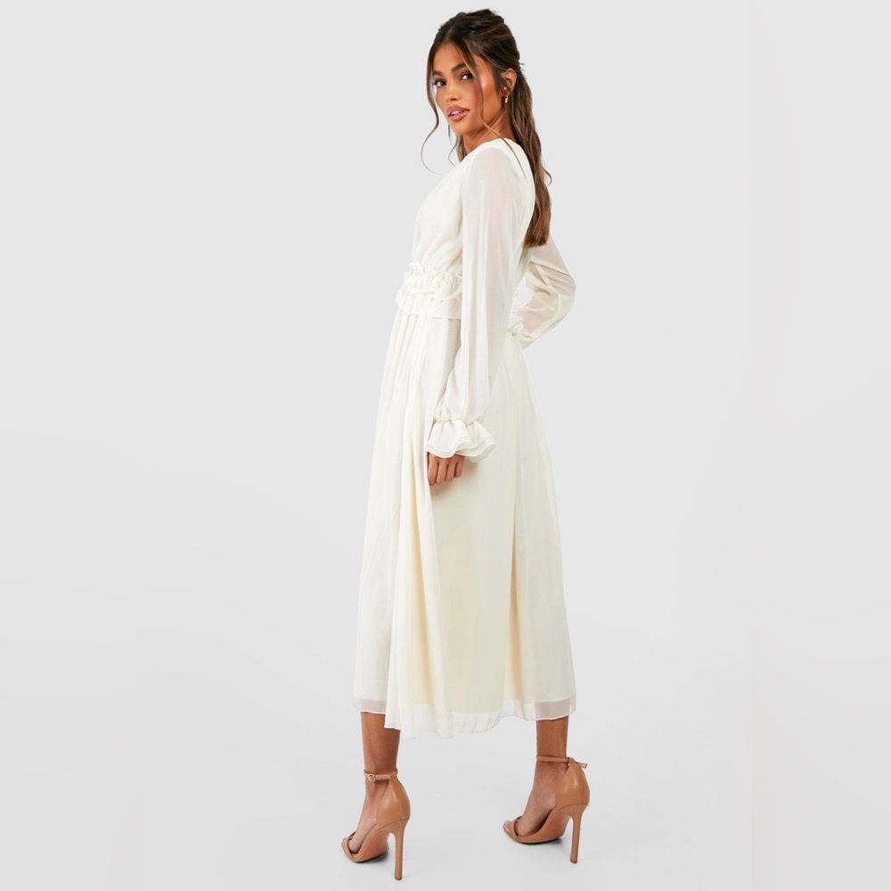 V Neck Flowy Ruffle Midi Dress - Picture 2 of 4
